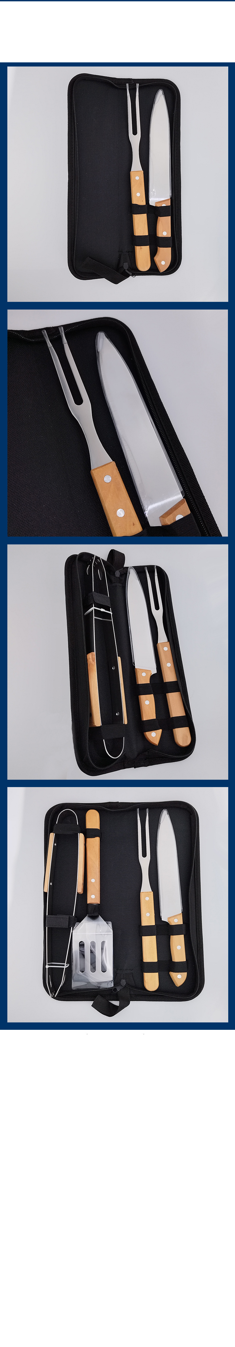 Herramientas para barbacoa de acero inoxidable con mango de haya, aptas para exteriores, multifunción, tenedor, pala, clip para parrilla de barbacoa_voghion.com