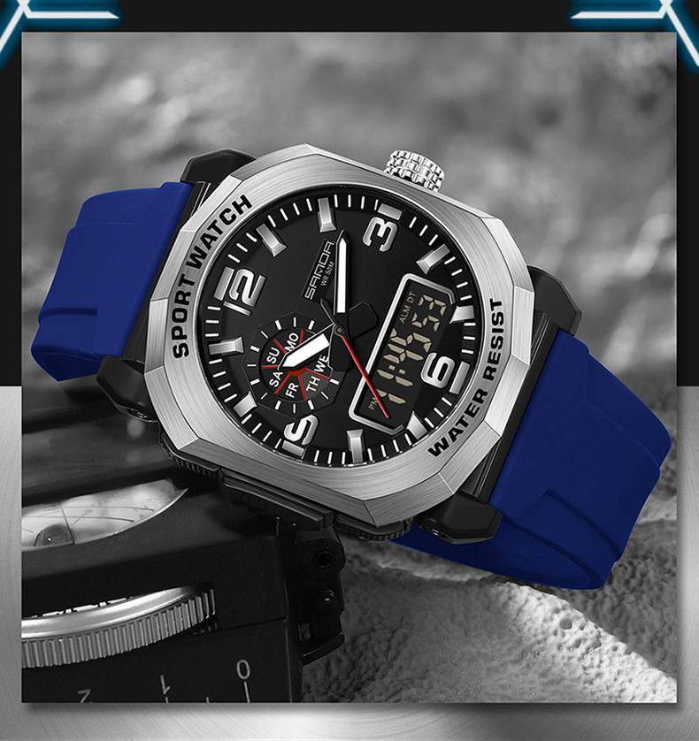 Multi Functional Digital Watch, Dual Display Waterproof Luminous Electronic Watch, Fashion Electronic Watch for Youth_voghion.com