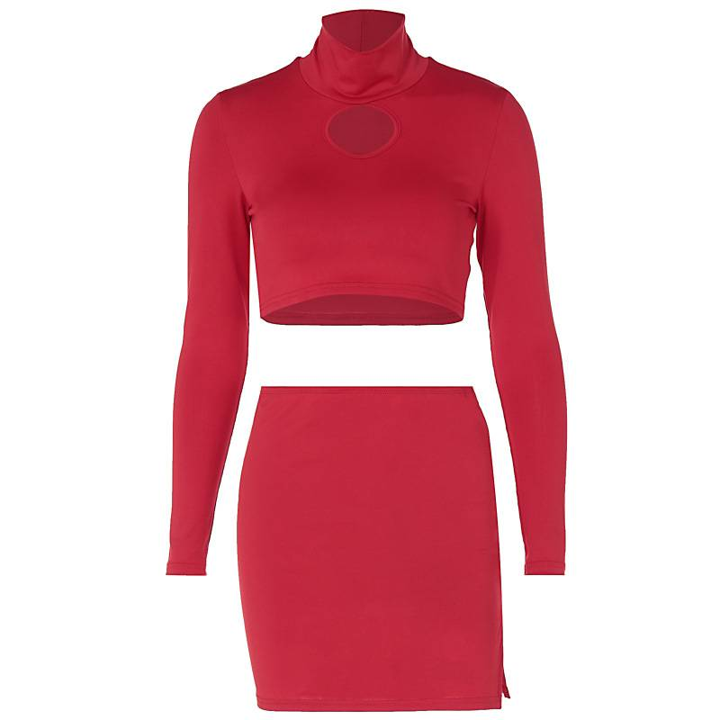 Nova moda outono feminina manga longa camiseta skinny e mini saia sexy conjunto feminino roupas casuais conjuntos de saias simples_voghion.com