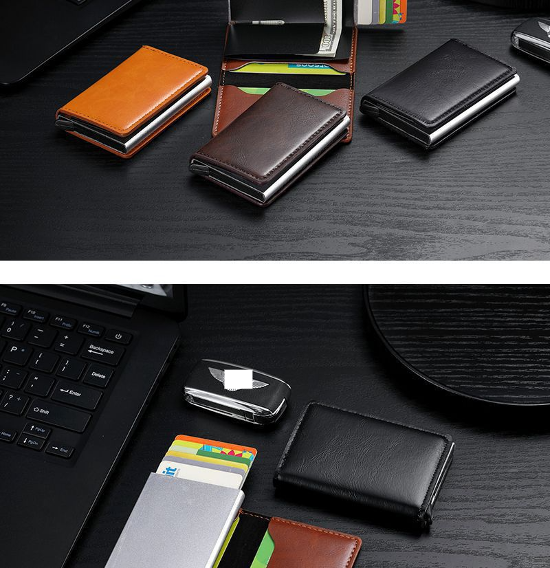 Porta carte Portafogli Rfid Shield Antifurto Spazzola Ultra-sottile Carta di credito Lega di alluminio Borsa per carte Portafoglio multi-carta da uomo in metallo_voghion.com