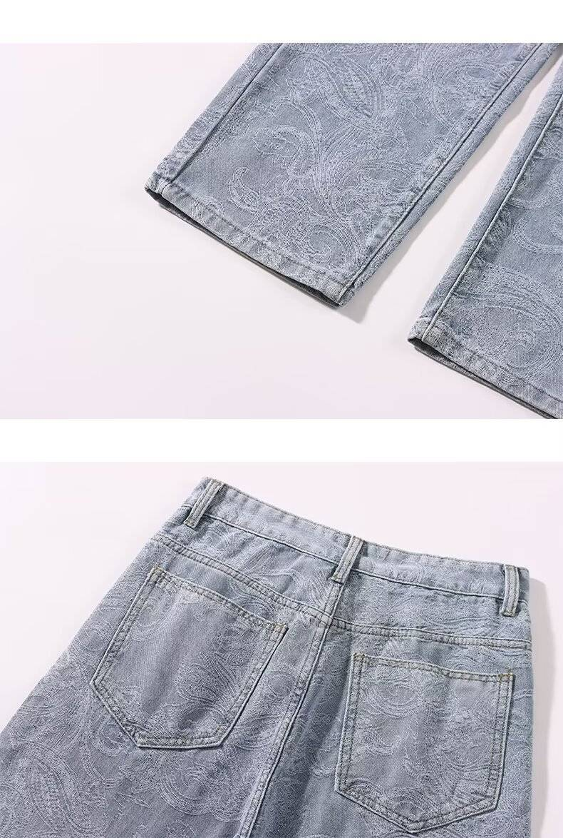 Giacca in denim primaverile e autunnale da uomo, set da due pezzi casual da uomo, stile vintage, in jacquard con stampa completa_voghion.com