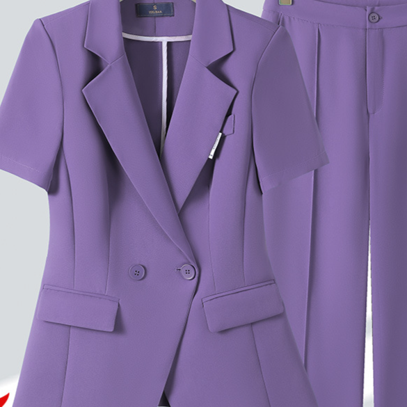 Women's Clothing Purple Short Sleeved Small Suit Jacket For Women Summer Thin New Style Casual Professional Suit Suit Summer_voghion.com