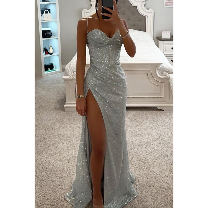 Robe à bretelles pour femme, nouvelle mode de soirée, ample et décontractée, fendue_voghion.com