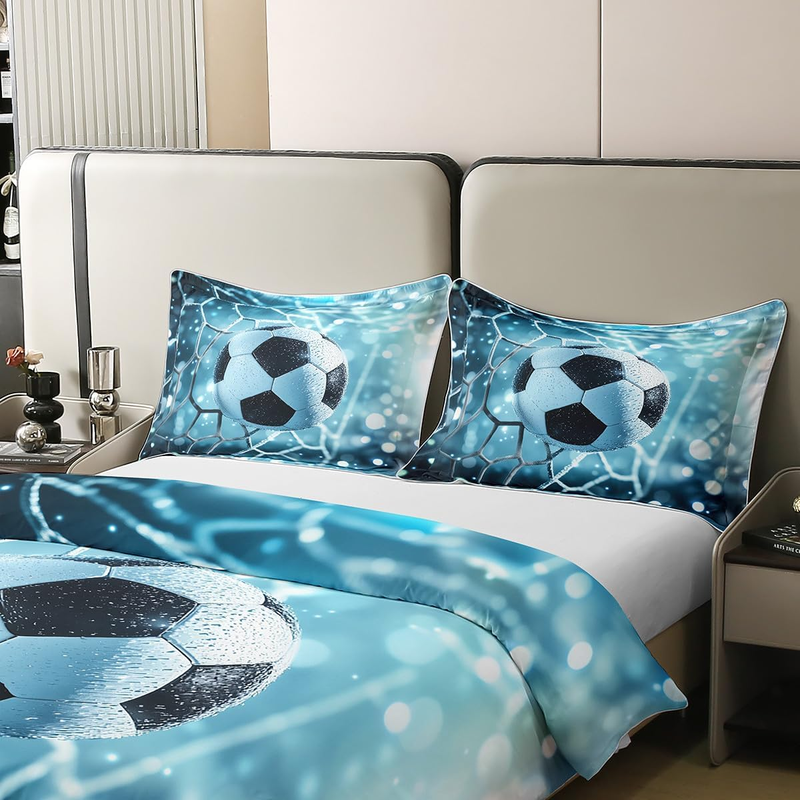 Football Duvet Cover Double Football Field Bedding Set For Kids Boys Men Goal Polka Dots Light White Light Blue Comforter Cover Soft Comfy Bedclothes_voghion.com