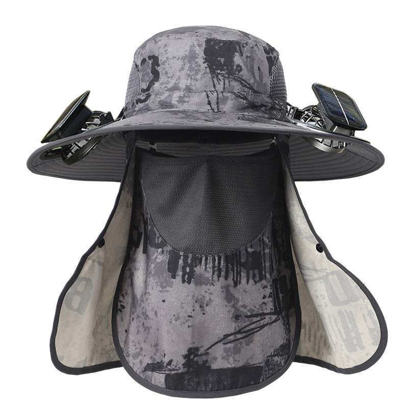 Cappello rinfrescante ad energia solare con protezione staccabile per viso e collo - Ventilatore ricaricabile ad alta potenza per esterni - Protezione solare UPF50+ per uomo_voghion.com