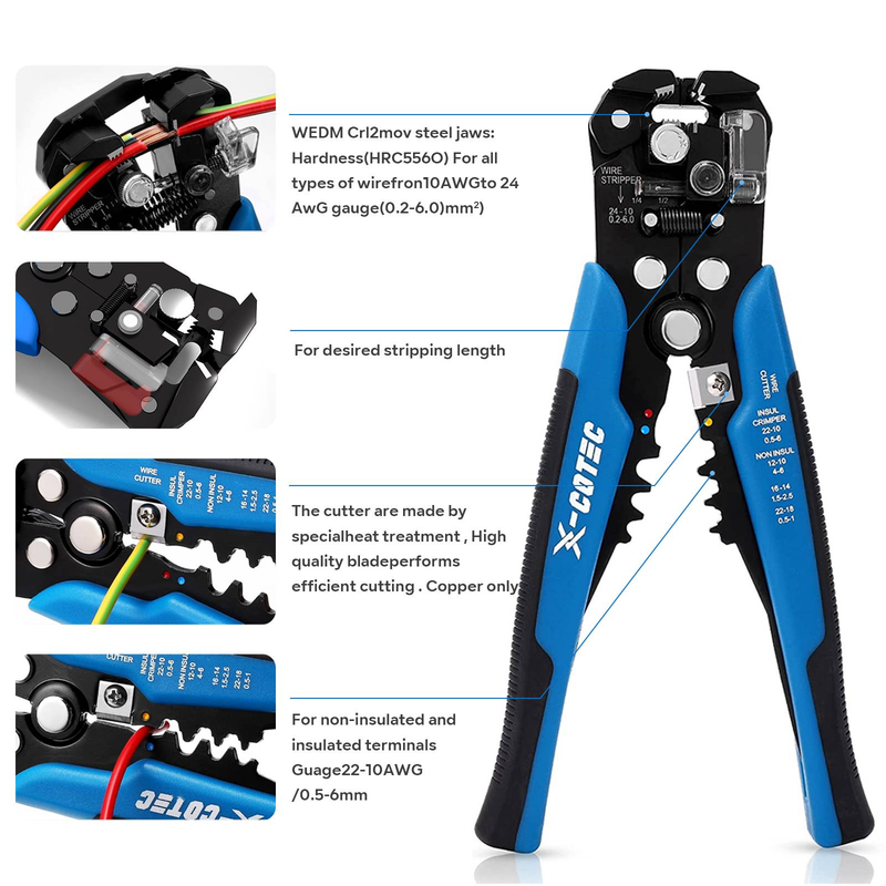 Spellafili X-COTEC 3 in 1, Attrezzi Professionali per Elettricisti, Pinza Automatica per Crimpatura Cavi con 60 Terminali, per Cavi 22-10 AWG (0,5-6 Mm²)_voghion.com