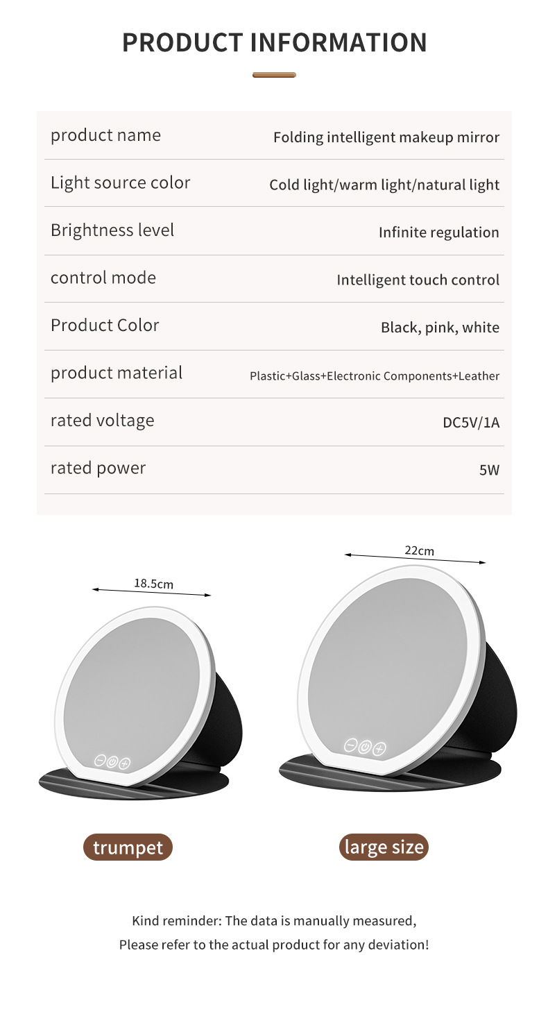 Professioneller LED-Kosmetikspiegel mit 3-farbiger Beleuchtung – Touch-Steuerung, über USB wiederaufladbar, HD-Aluminiumspiegel für Zuhause, Büro und unterwegs_voghion.com
