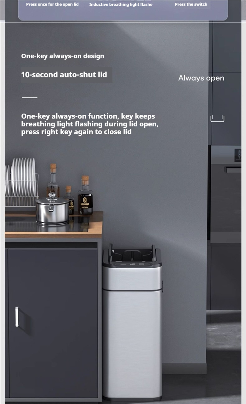 Smart Sensor Trash Can With Automatic Lid, Hands-Free Automatic Garbage Bin For Bathroom, Kitchen Large Capacity Touchless Waste Bin_voghion.com