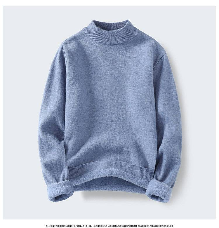 Men's Winter Thermal Fleece Knit Sweater - Semi-Turtle Neck Warm Base Layer, Solid Color Casual Pullover For Cold Weather_voghion.com