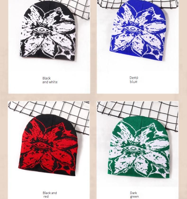 Urban Jacquard Knit Beanie - Stijlvolle unisex wintermuts met zonnebloempatroon, streetwearmode voor mannen en vrouwen_voghion.com