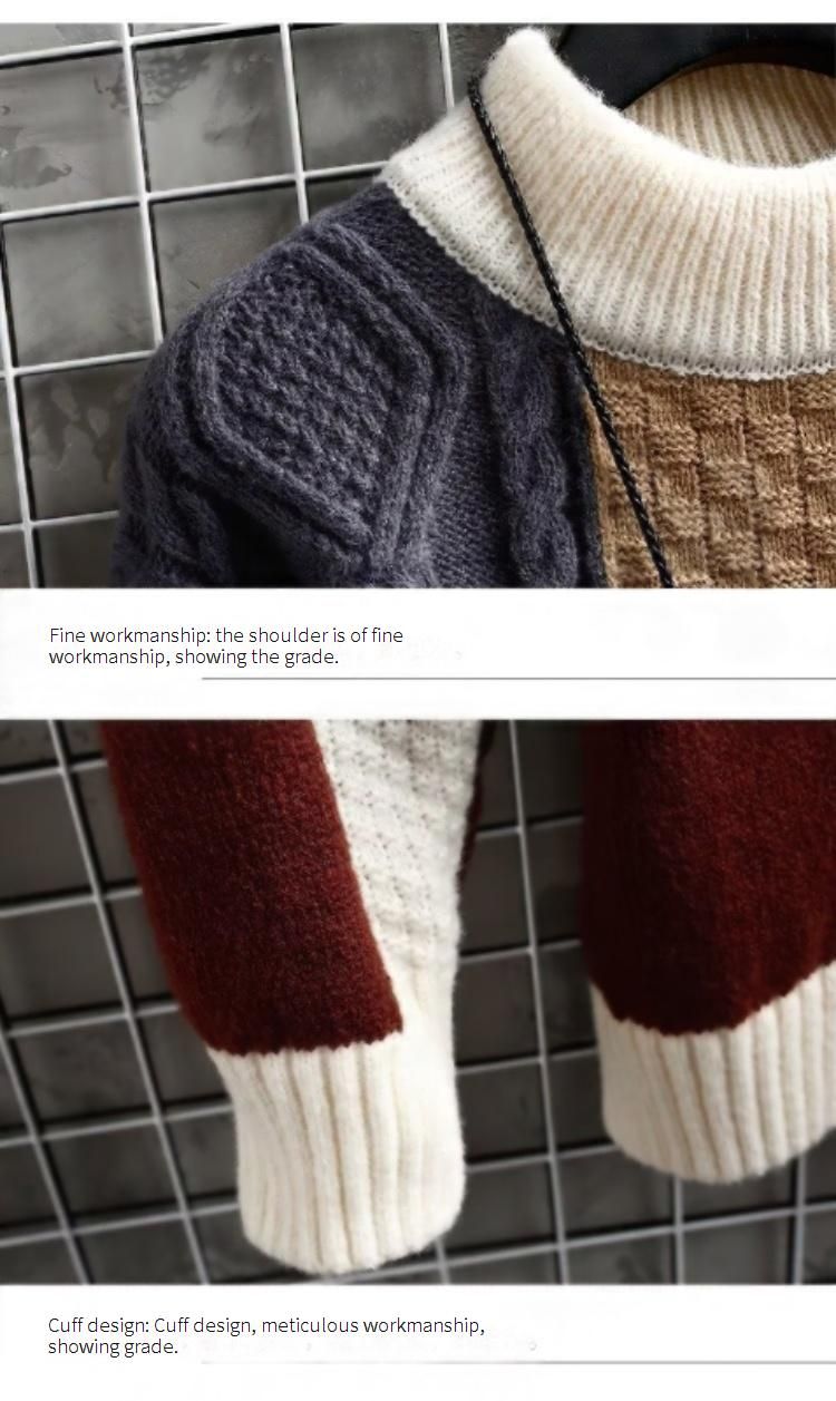 Grobstrickpullover im japanisch-koreanischen Stil für Herren – Übergroßer Pullover mit überschnittenen Schultern und Colorblock-Design – Warmer Winterpullover mit Rundhalsausschnitt_voghion.com