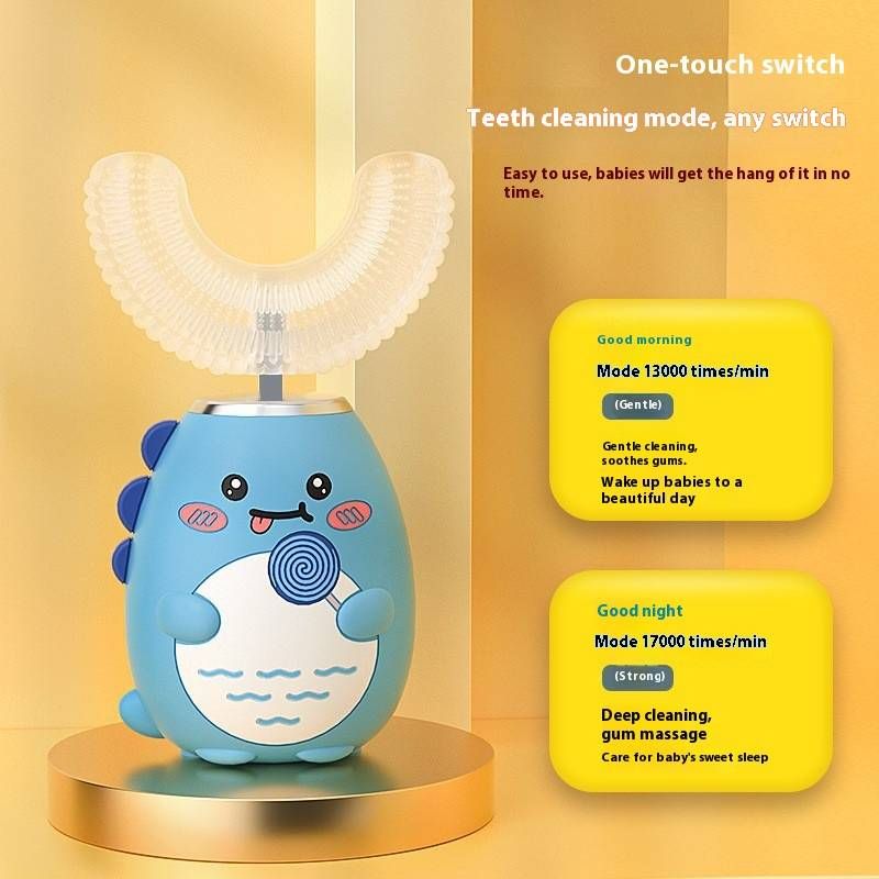 Kids U-Shaped Electric Toothbrush – 3 Speed Modes, Soft Silicone Bristles, Rechargeable & IPX7 Waterproof (Includes Dental Foam, Low Noise <45dB)_voghion.com