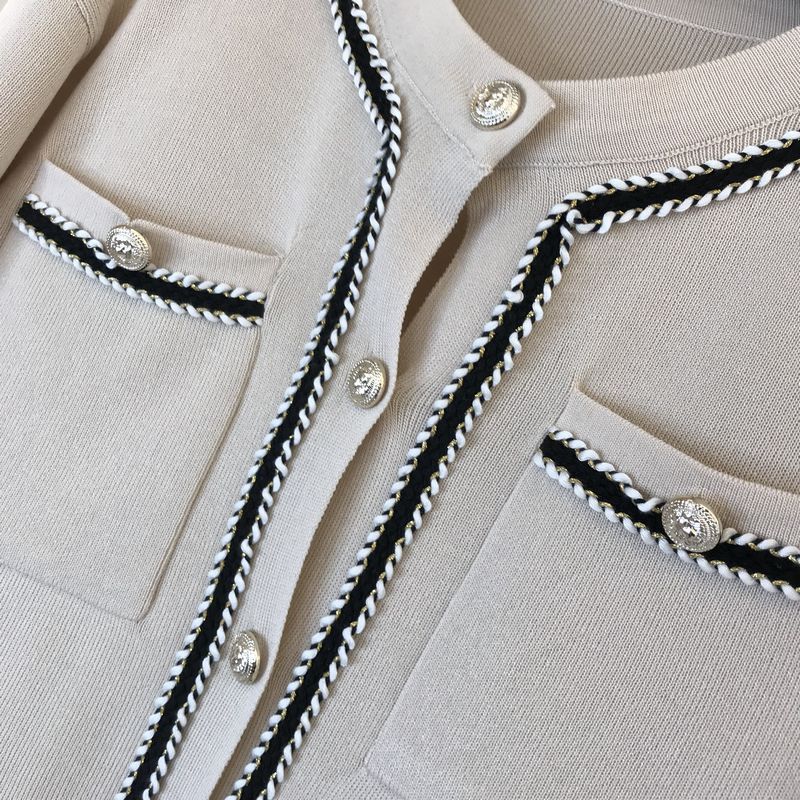 Kadın moda yuvarlak boyun örme hırka üst geniş bacak pantolon iki parçalı set_voghion.com