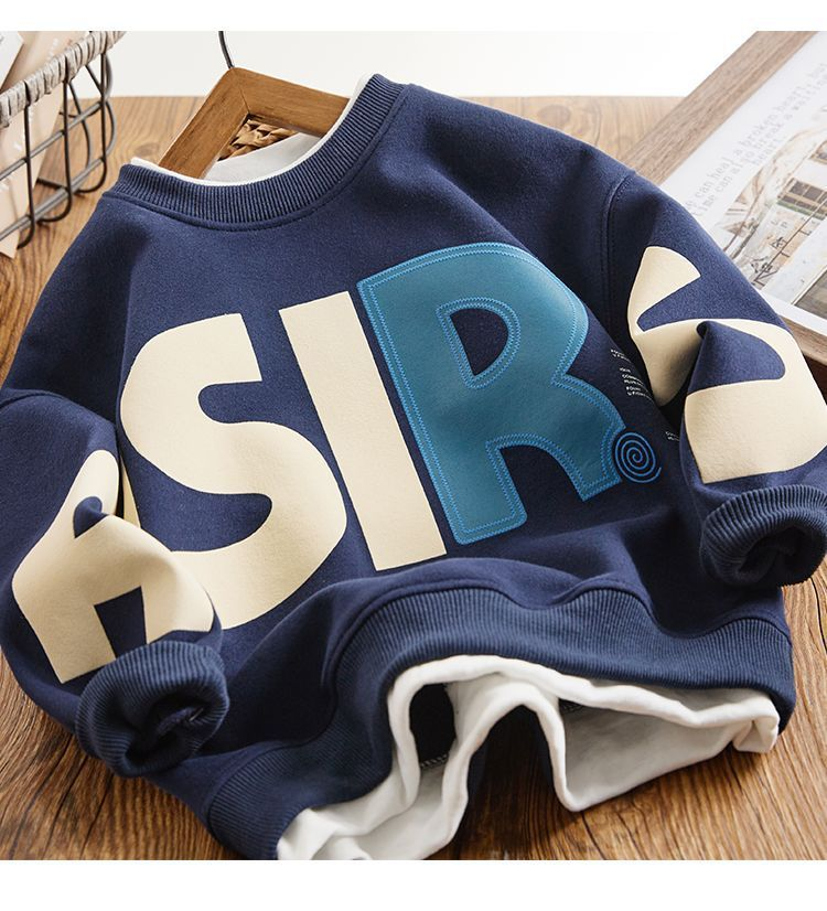Suéter con letras estampadas para niños, red deportiva de primavera y otoño, conjunto de dos piezas de moda de color rojo, novedad de 2023_voghion.com