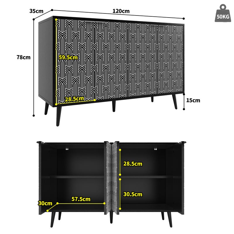 Esszimmerschrank Schwarz 120x78cm Mit Fischgrätenmuster, Geschnitzte Tür_voghion.com