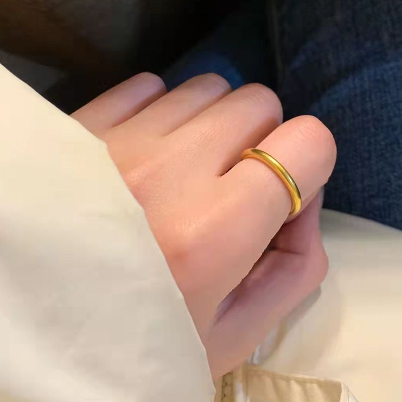 Antiker Stil Erbe schlichter Ring glänzender Ring weiblicher Vietnam Sand Gold mattierter massiver geschlossener Ring_voghion.com