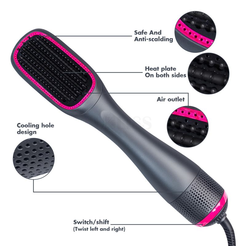 One Step Dryer Comb Volumizer Blower 2 In 1 Hot Cold Air Straightening Curling Iron Brushes Blow Hair Styling Tools_voghion.com
