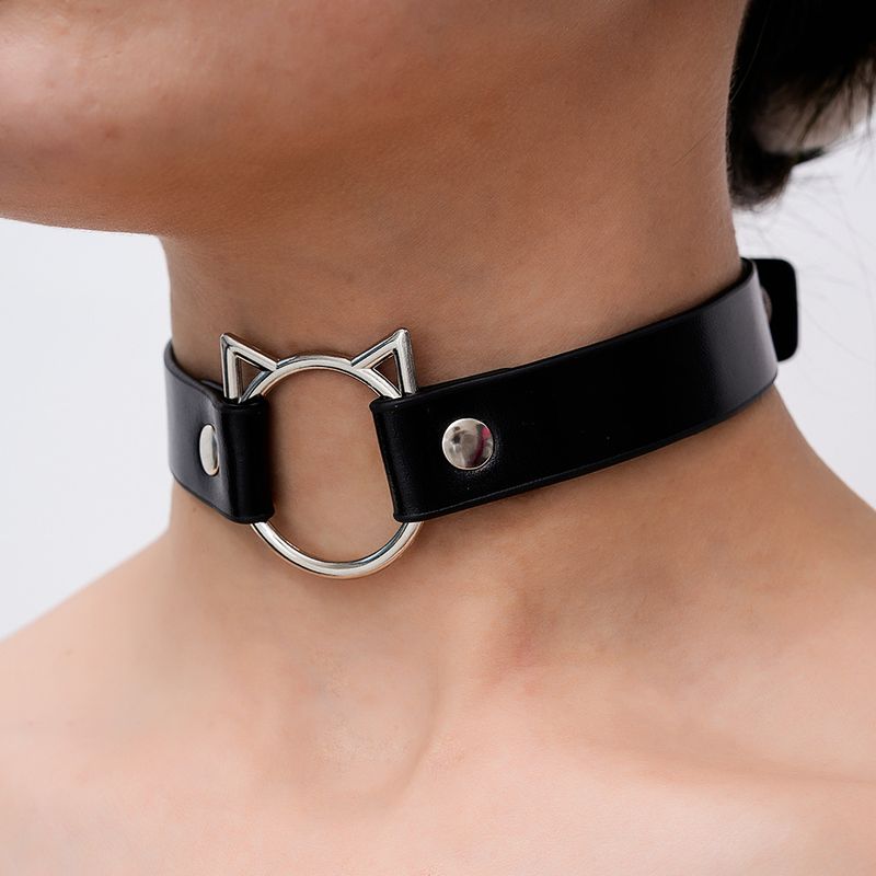 Nuovo accessorio per collare regolabile in pelle nera con motivo a gatto esagerato e cavo_voghion.com