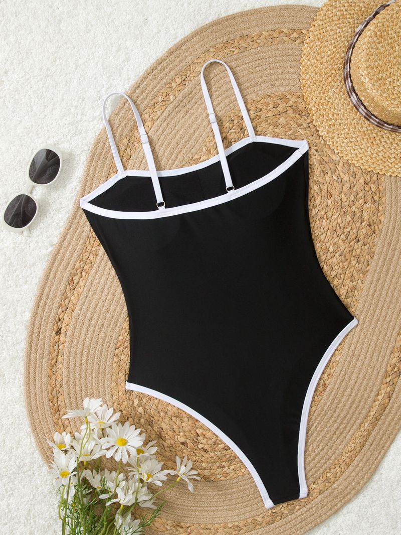 Damenbekleidung Einteiliger Badeanzug mit Schwarz-Weiß-Kontrast, kleiner Bikini im Duftstil, einteiliger Badeanzug_voghion.com