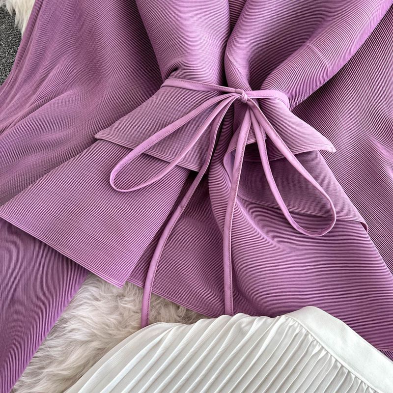 Dameskleding Cape Shawl Trui Jas Visgraat Vetersluiting Losse gebreide cardigan Verdikte cardigan Tweedelige set Geplooide rok_voghion.com