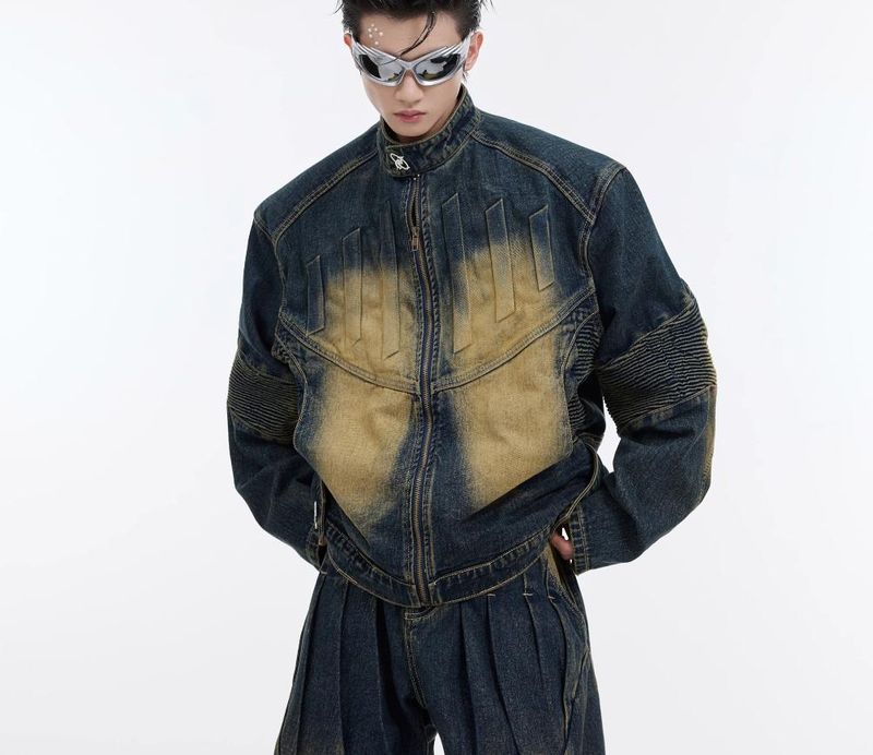 Men's Clothing Special Offer Heavy Retro Distressed Deconstructed Denim Suit Three Dimensional Relief Design Jacket Coat Men Trend_voghion.com
