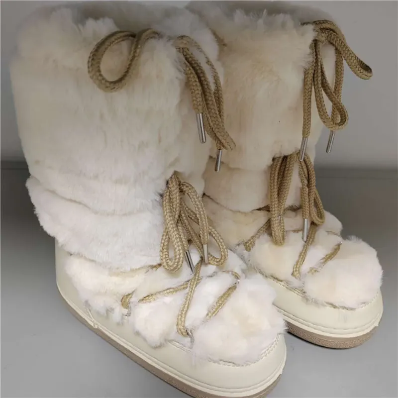 Snow-Proof Leather Rabbit Boots | 2024 Mid-Calf Lace-Up Ski Platform Shoes 4 7bbbb_voghion.com