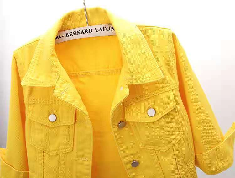 Dam Jeansjacka Vår Höst Kort kappa Rosa Jean Jackor Casual Toppar Lila Gul Vit Lösa toppar Dam Ytterkläder_voghion.com