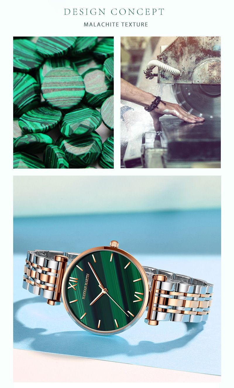 Elegant Women's Quartz Watch With Malachite Green Dial Movement, And Water-Resistant Design_voghion.com