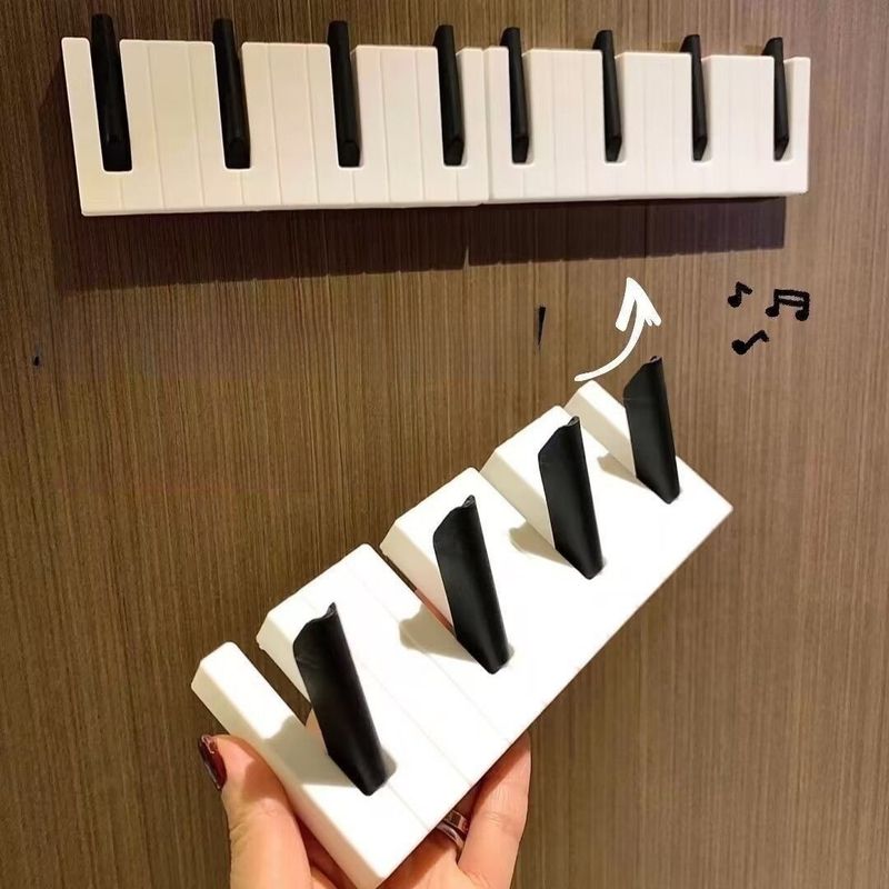 Piano Creative Decorative Wall-mounted Coat Rack Bedroom Entrance Home Wall Decoration Row Drilled Adhesive Hooks_voghion.com