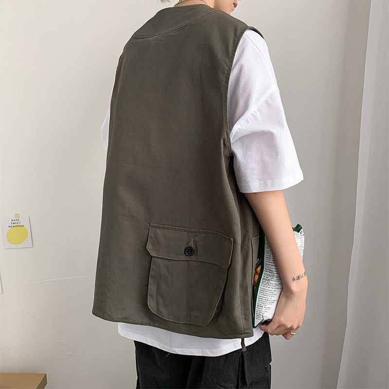 Baumwolle Sommer Neue Trendy Marke Multi Pocket Workwear Jacke Für Männer, Lose Und Vielseitig, Ärmelloses Weste Top Mit_voghion.com