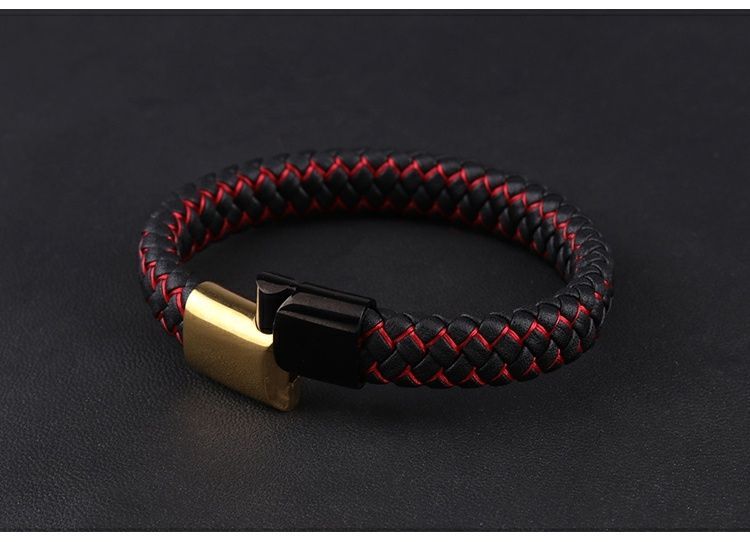 Forest Style Fashion Geweven Leren Geluks Rode Touw Zwarte Armband Heren Trendy Licht Luxe Hoogwaardige Sieraden_voghion.com