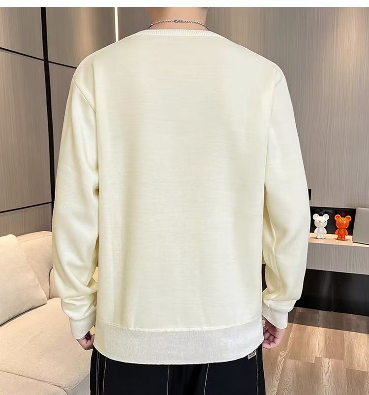 Abbigliamento maschile Maglione girocollo in velluto monopezzo autunnale e invernale da uomo, camicia con fondo foderato in pile spesso da uomo, 2024, nuovo top caldo tutto-fiammifero alla moda_voghion.com