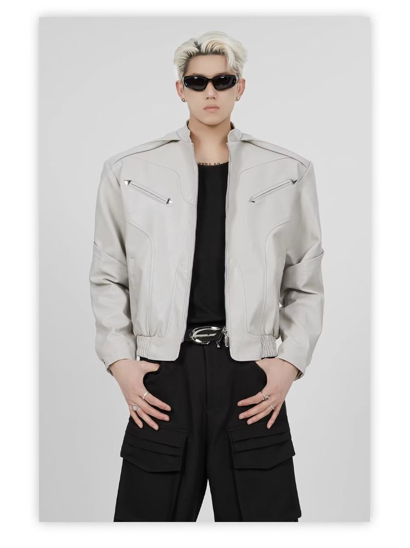 Vyriški drabužiai retro gatvės mados prekės ženklo PU odinė striukė, graži odinė striukė, skirta gatvės stiliui_voghion.com