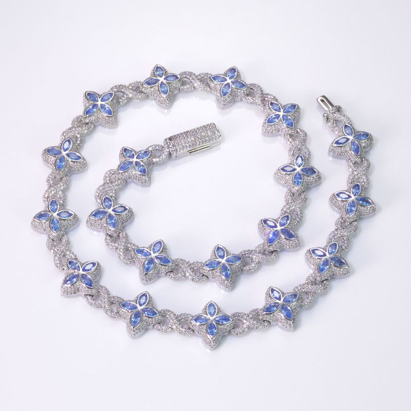 Collana e bracciale con catena a maglie cubane Hip Hop con pietre di zircone, design leggero e lussuoso a forma di quadrifoglio a 8, lunghezza regolabile per stile unisex_voghion.com