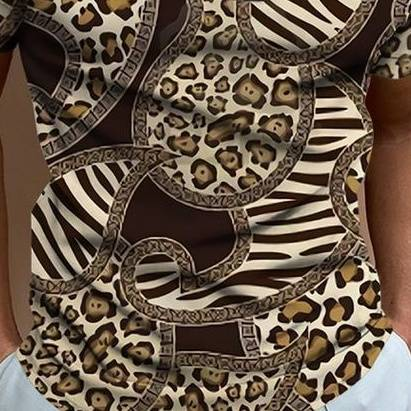 Men's Clothing 3D printed zipper polo shirt 3D digital printing short sleeve loose quick-drying lapel leopard print_voghion.com