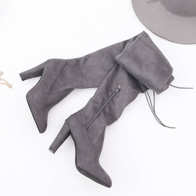 Fashion Over The Knee Women Boots Stretch Fabrics High Heel Slip On Shoes Pointed Toe Woman Long Boots Size Plus Size S015_voghion.com