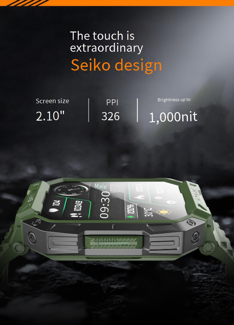 F307 Outdoor Triple Proof Smart Watch Bluetooth Chiamata Cardiofrequenzimetro Braccialetto Sportivo 2.1 Pollici Glicemia Non Invasiva_voghion.com