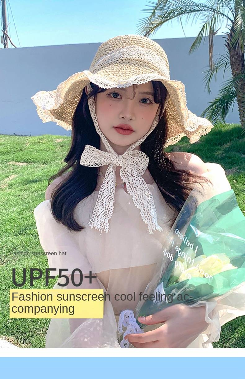Cappello con protezione solare, cappello intrecciato da donna, cappello estivo da donna, cappello da spiaggia, mascherina, cappello da sole resistente ai raggi UV_voghion.com