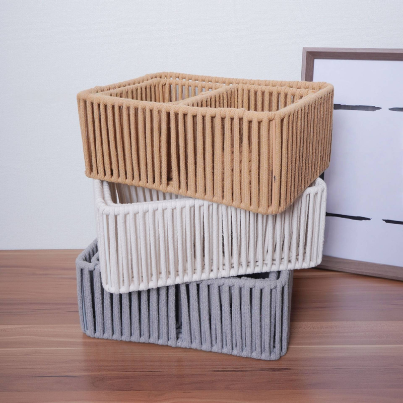 Cestino portaoggetti in corda di cotone intrecciata a mano e struttura in metallo - Organizer da scrivania in stile giapponese per snack, frutta e articoli essenziali per la casa_voghion.com