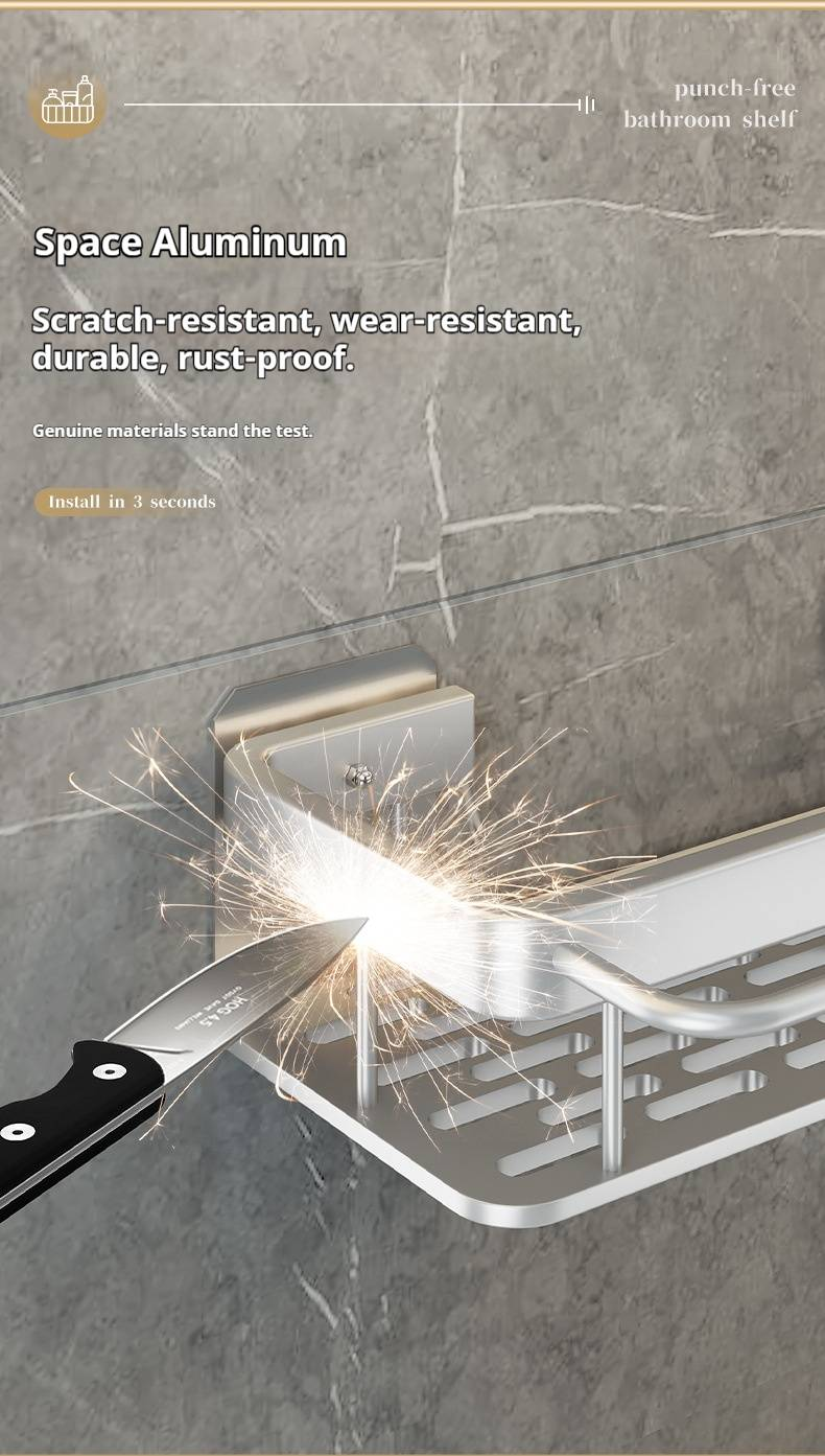 Półka prysznicowa bez wiercenia – nierdzewny aluminiowy organizer łazienkowy (montaż na ścianie, 3-poziomowa półka na szampon, mydło i maszynki do golenia, konstrukcja oszczędzająca miejsce)_voghion.com