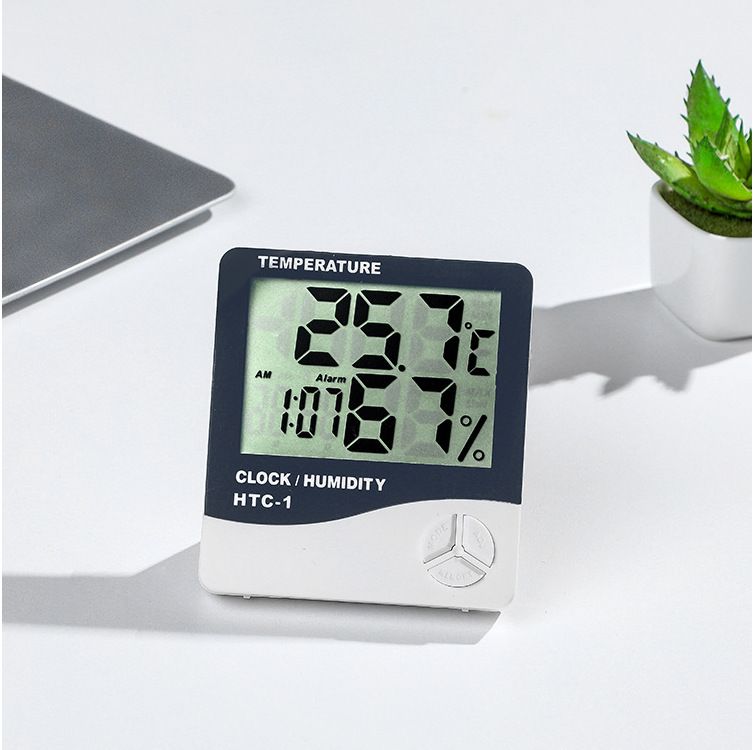 Termômetro e higrômetro digital de tela grande HTC-1 para residências, monitor de temperatura e umidade interna de alta precisão com display LED e despertador_voghion.com