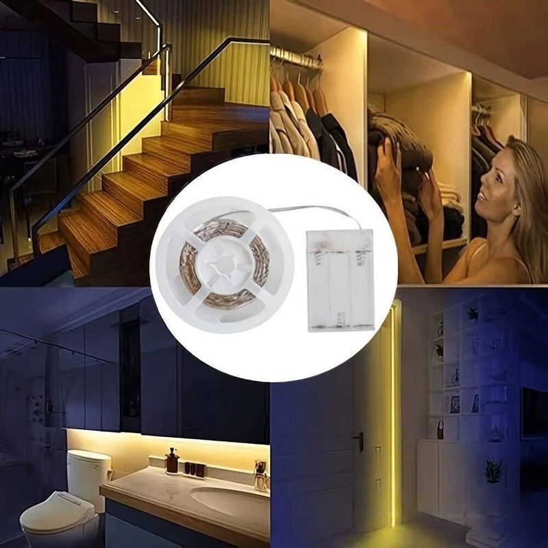 Fita de LED 5V com caixa de bateria, chip SMD 2835, 30 LEDs/metro, autoadesiva para iluminação de fundo de TV, armário, decoração de guarda-roupa_voghion.com