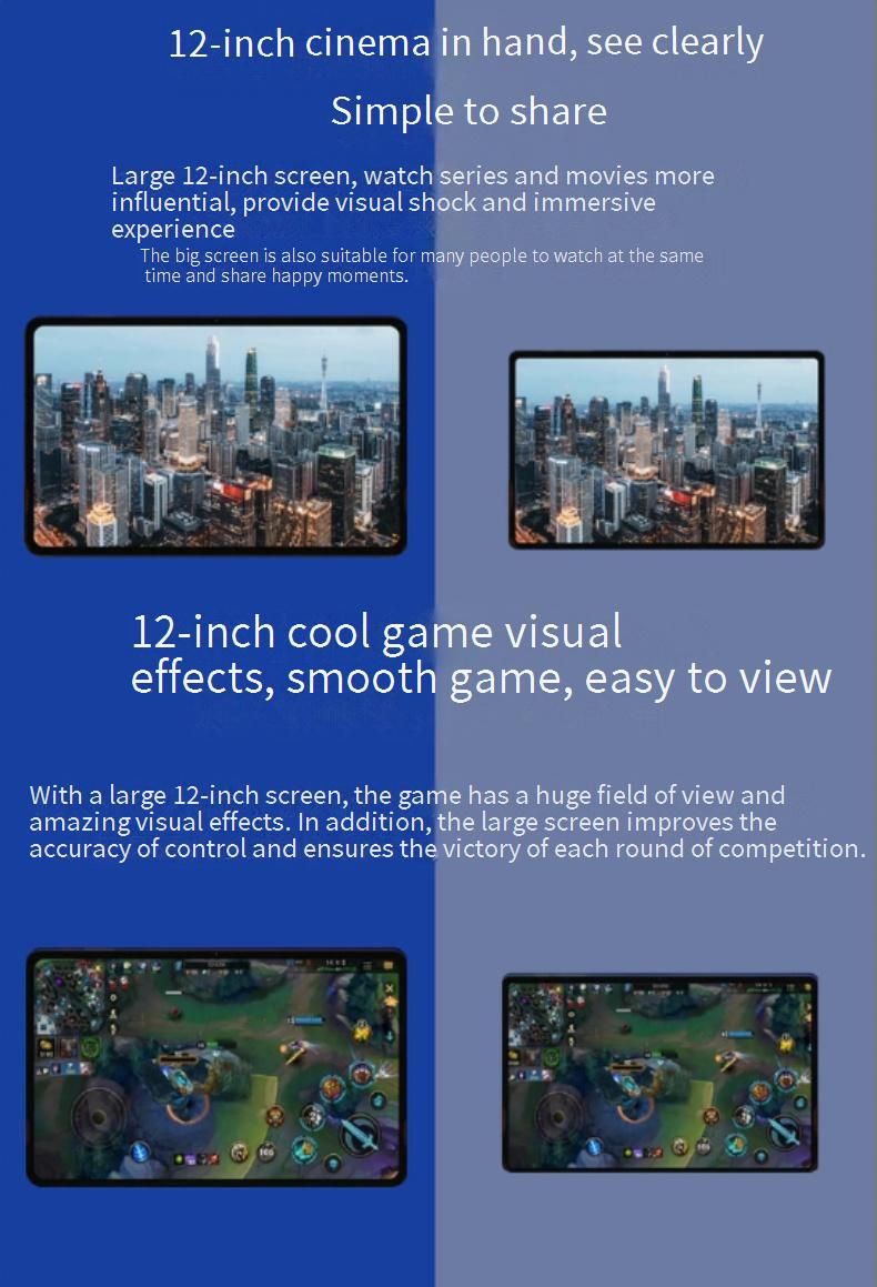 Tablette Android VP60 12 pouces 2K HD - 8 Go de RAM + SSD 256 Go, double SIM et GPS, écran antireflet AG, personnalisation possible pour les commandes en gros (vente directe d'usine)_voghion.com