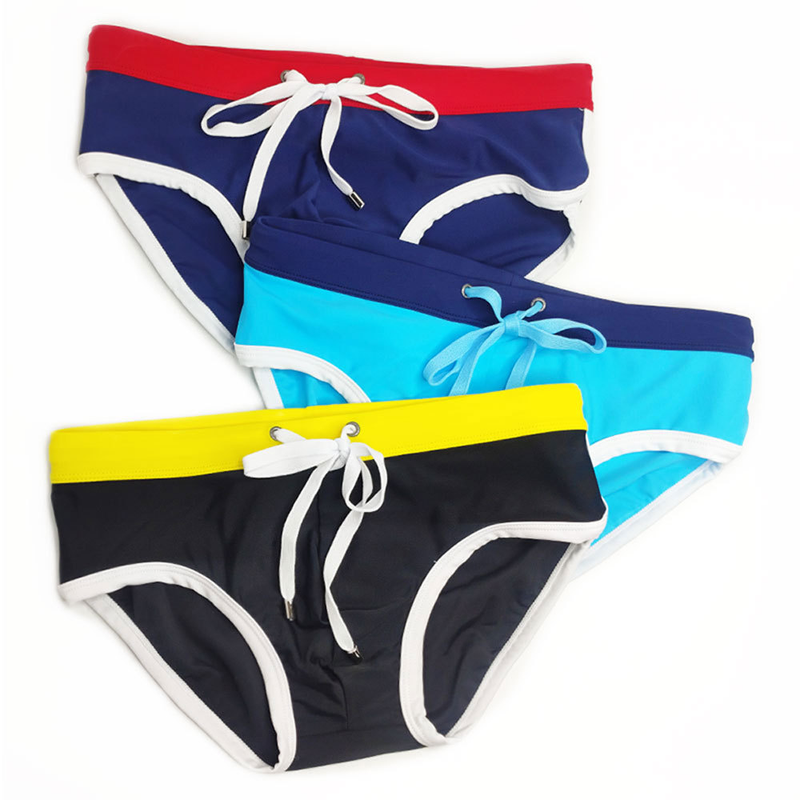 UXH Men's Belt Color-Block Swim Trunks Simple Solid Color Triangle Swimming Beach Bikini For Men_voghion.com