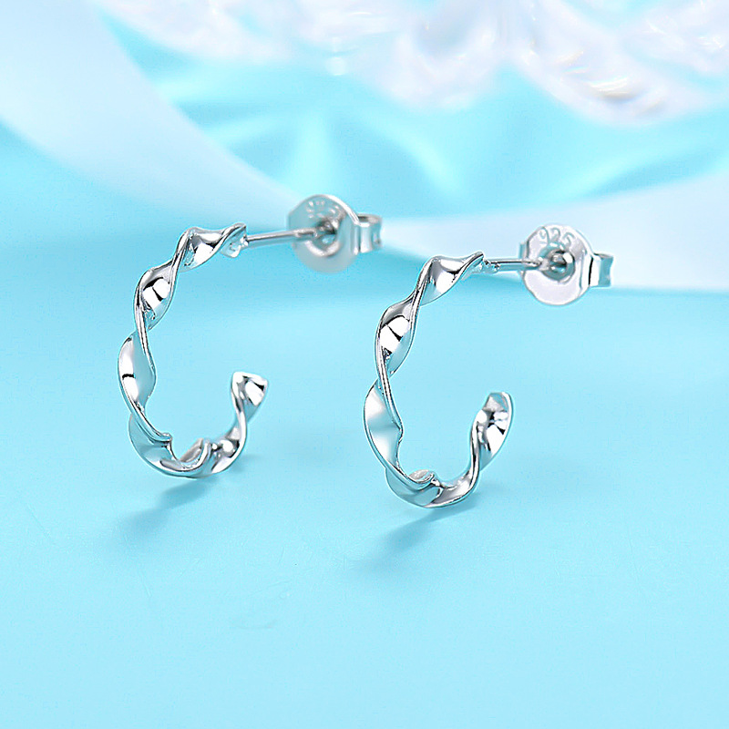 Orecchini Sterling VENUS Sier Orecchini a bottone a forma di torsione per donne, gioielli glamour, regali all'ingrosso_voghion.com