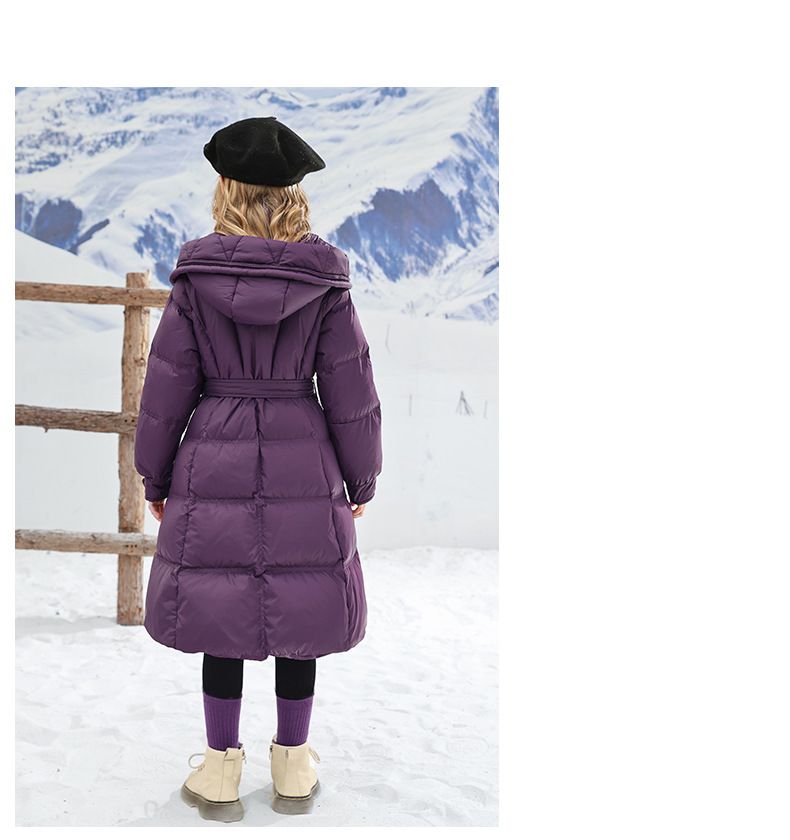 Mädchen Daunenbaumwolle verdickt und warm, lange Länge Jacke, stilvoll, mittlere bis große Größe, tailliert, Kinder 2024_voghion.com