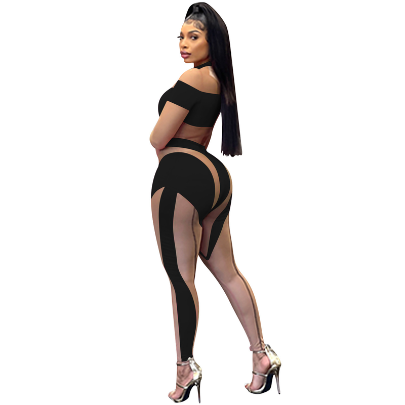 Moda feminina sexy boate malha apertada transparente calças de mangas compridas macacão vestido feminino_voghion.com