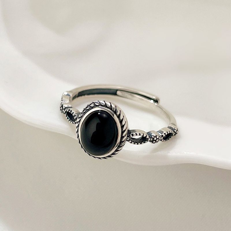 Anello in pizzo vintage con articolazione in bambù e agata, stile femminile, in argento di alta qualità, con dito indice, gioielli neri_voghion.com
