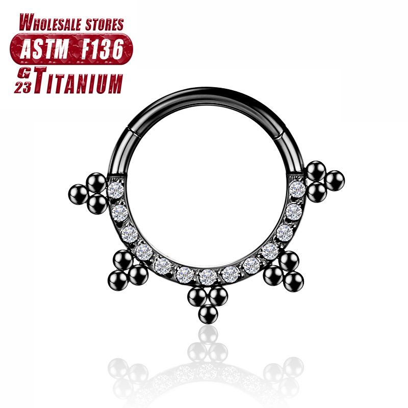 F136 Anello al naso in titanio Elica Cartilagine Clicker Setto Trago piercing Zircone Donna 16G Orecchini Sezione incernierata Gioielli per il corpo_voghion.com