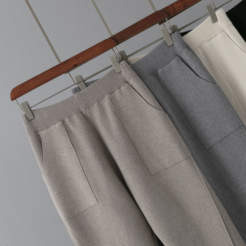 Dames gebreide Haren broek met hoge taille, losse en dunne radijsbroek Koreaanse versie van casual negenpuntsbroek_voghion.com